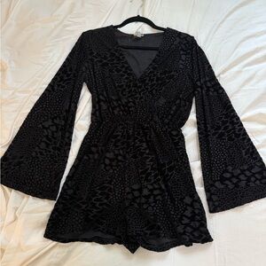Ecote Black Velvet Long Sleeve Romper